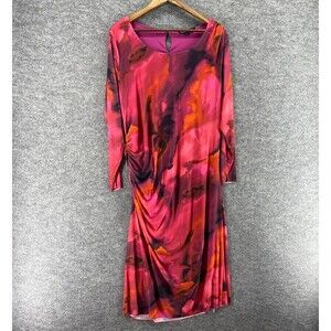 Colleen Lopez Dress Women 2X Plus Pink Colorblock Shift Midi Lined Hook & Eye